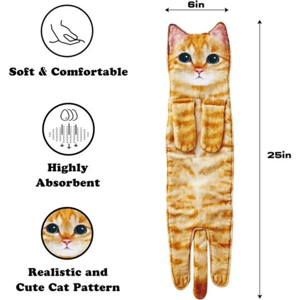 Funny Hand Towels - Cute Cat Decor Hanging Washcloths & Face Towels